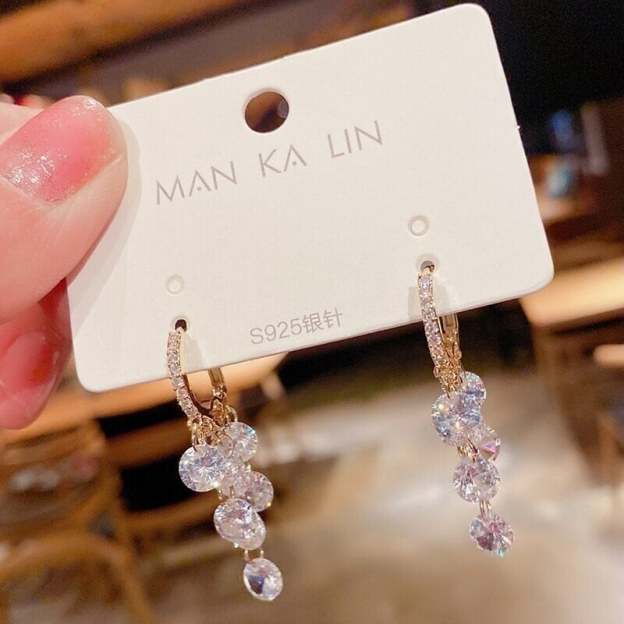 Crystal string earrings-POIULTD