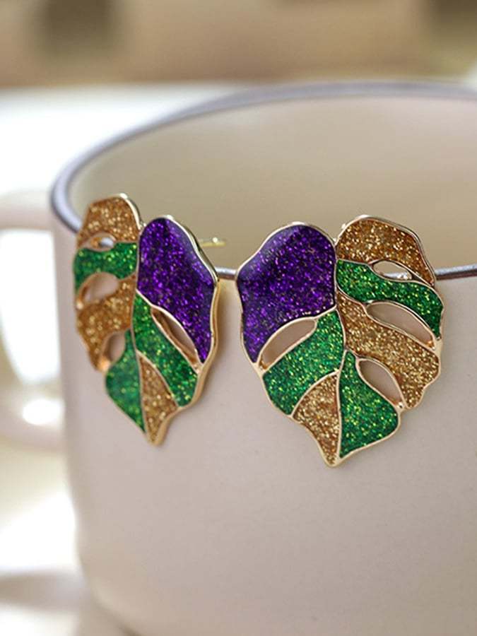 Women's Carnival Colorful Leaf Earrings Fashionable And Versatile Temperament Light Luxury Earrings-POIULTD