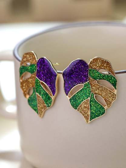 Women's Carnival Colorful Leaf Earrings Fashionable And Versatile Temperament Light Luxury Earrings-POIULTD