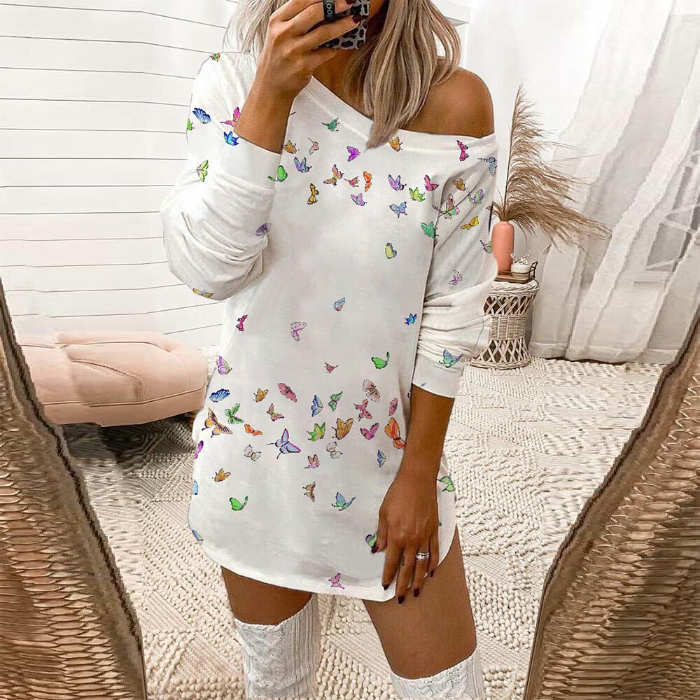 Leopard Print Off-the-shoulder Long-sleeved T-shirt-POIULTD
