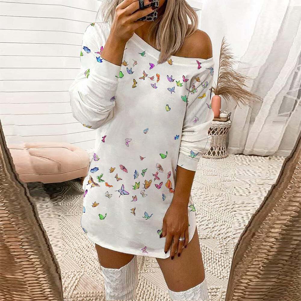 Leopard Print Off-the-shoulder Long-sleeved T-shirt-POIULTD