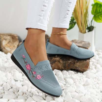 Casual Stretch Embroidery Hollow Women's Flyknit Shoes-POIULTD