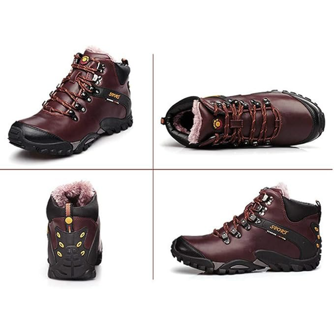 (⏰Limited Time Sale 69%off)Men's Genuine Leather Waterproof Hiking Boots Wide-Toe Warm Insulated Winter Ankle Boots-POIULTD
