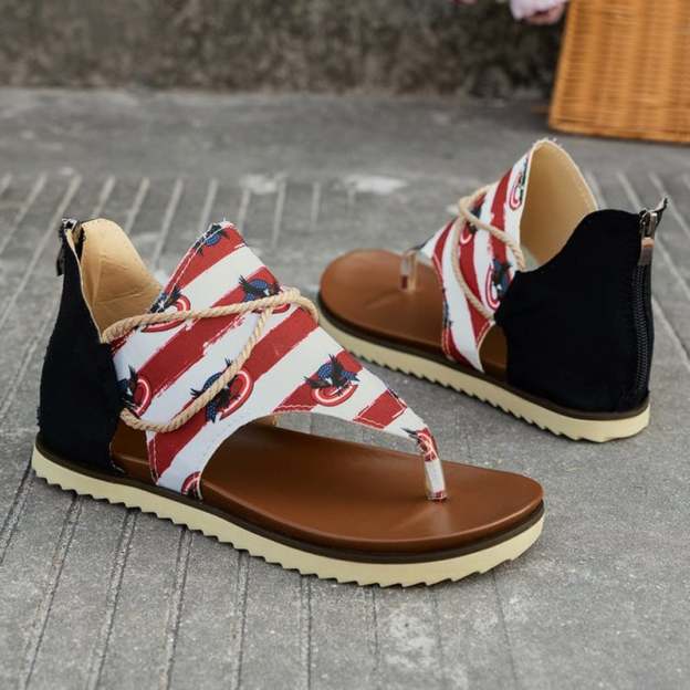 Women's Fashionable And Comfortable Printed Back Zipper Beach Sandals-POIULTD