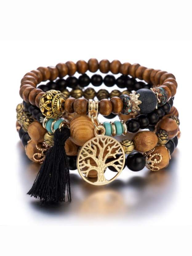 Women's Bohemian Multilayer Wood Bead Bracelet-POIULTD