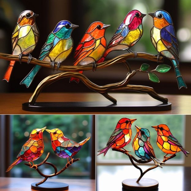 Handmade🌈Colorful Birds on Branch Desktop Ornaments 🕊️-POIULTD