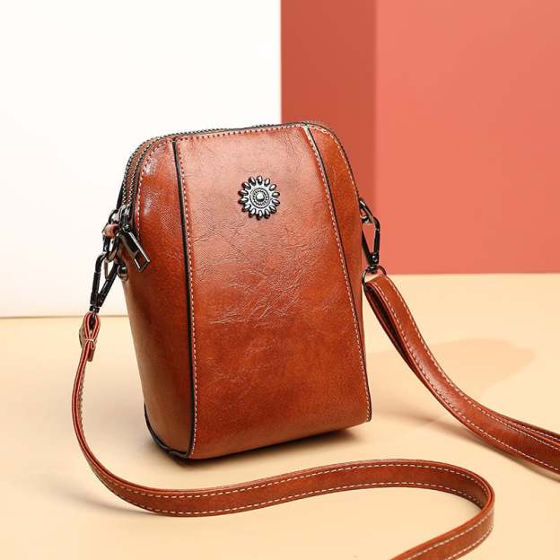 Women's soft leather mobile phone bag messenger bag-POIULTD