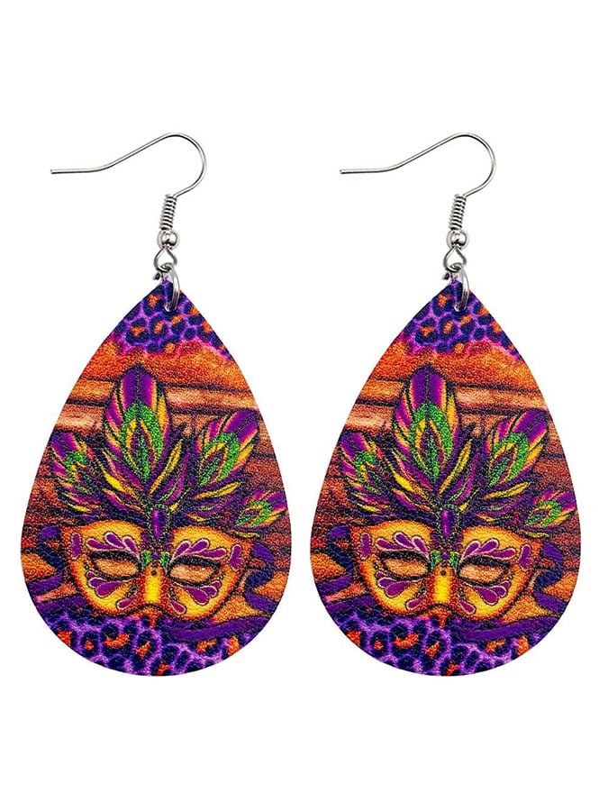 European And American Carnival Three-Layer Leather Shiny Leaf-Shaped Earrings-POIULTD