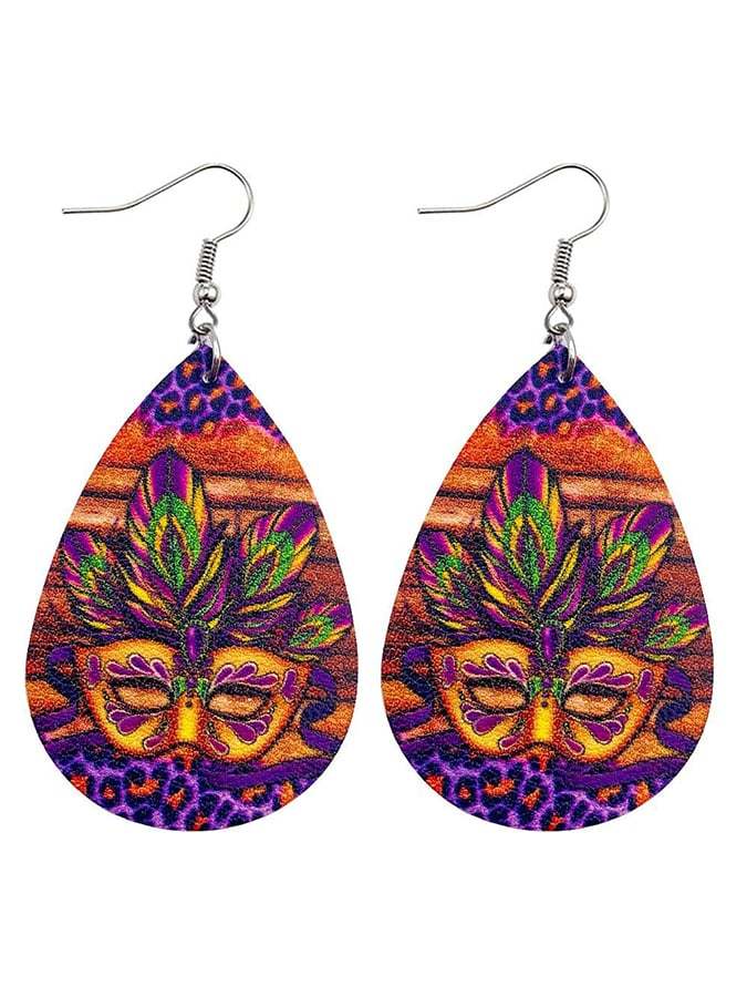 European And American Carnival Three-Layer Leather Shiny Leaf-Shaped Earrings-POIULTD