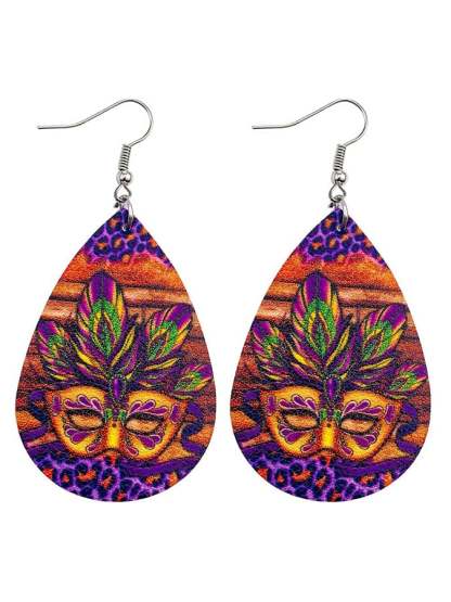 European And American Carnival Three-Layer Leather Shiny Leaf-Shaped Earrings-POIULTD