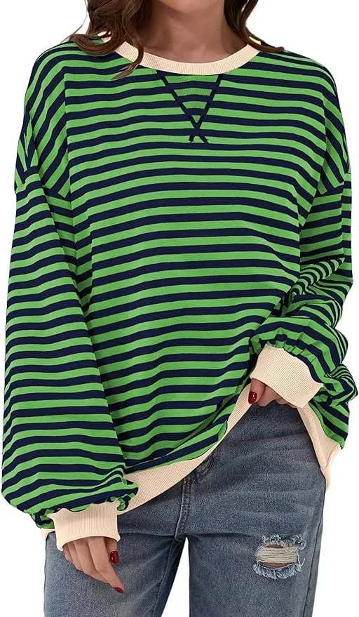 🎁Last Day Sale 49% OFF🏆️2024 Womens Stripes Color Block Sweatshirts-POIULTD