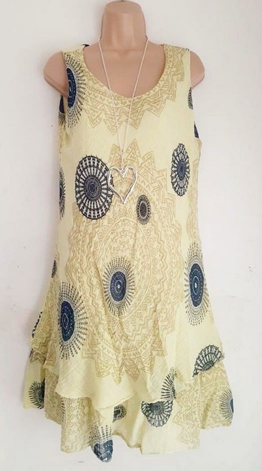 Vintage Print Sleeveless Dress-POIULTD