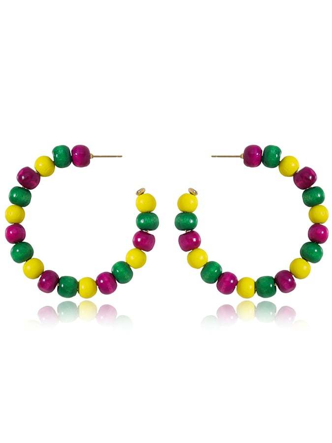 Women's Carnival Colored Wooden Beads Fashionable And Versatile Temperament Light Luxury Earrings-POIULTD