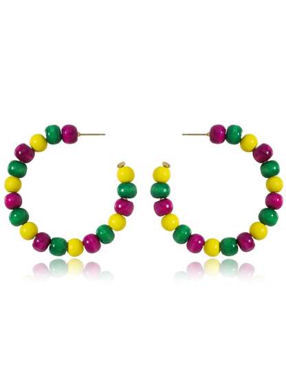Women's Carnival Colored Wooden Beads Fashionable And Versatile Temperament Light Luxury Earrings-POIULTD