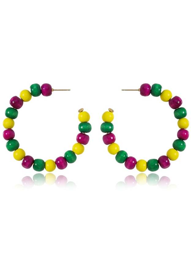 Women's Carnival Colored Wooden Beads Fashionable And Versatile Temperament Light Luxury Earrings-POIULTD