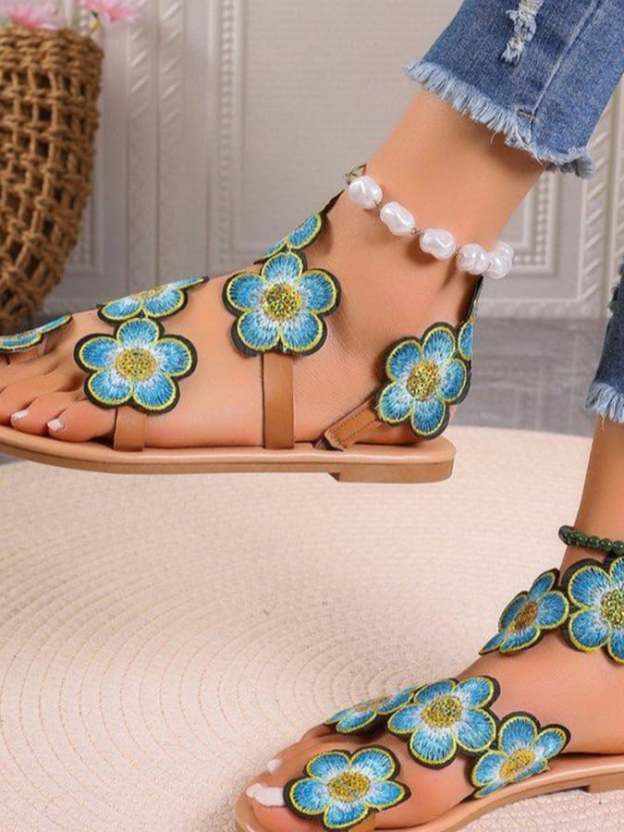 Women's Bohemian Flat Toe Colorful Flower Sandals-POIULTD