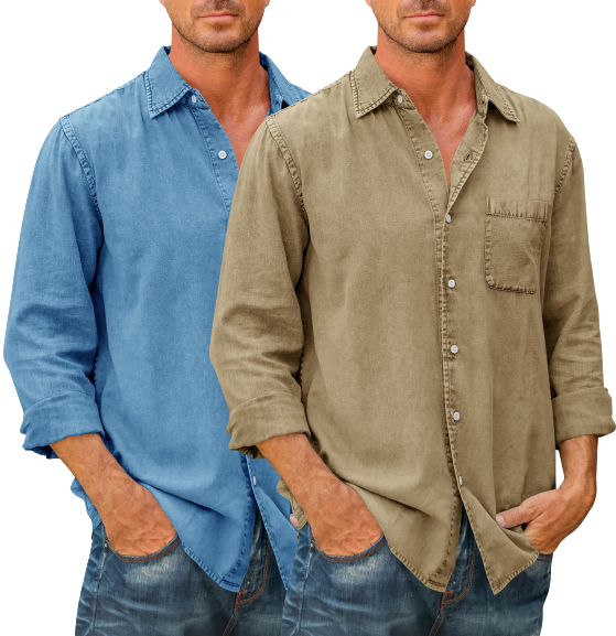 LAST DAY 49% OFF-Mens Denim Long Sleeve Button Down Shirt
