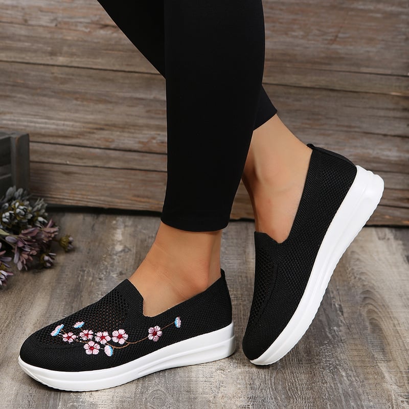 Casual Stretch Embroidery Flat Women's Flyknit Shoes-POIULTD