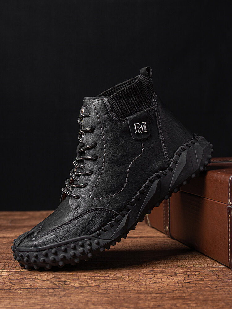 Men Retro Microfiber Leather Non Slip Casual Ankle Boots-POIULTD
