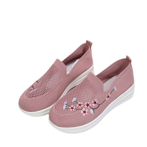 Casual Stretch Embroidery Flat Women's Flyknit Shoes-POIULTD