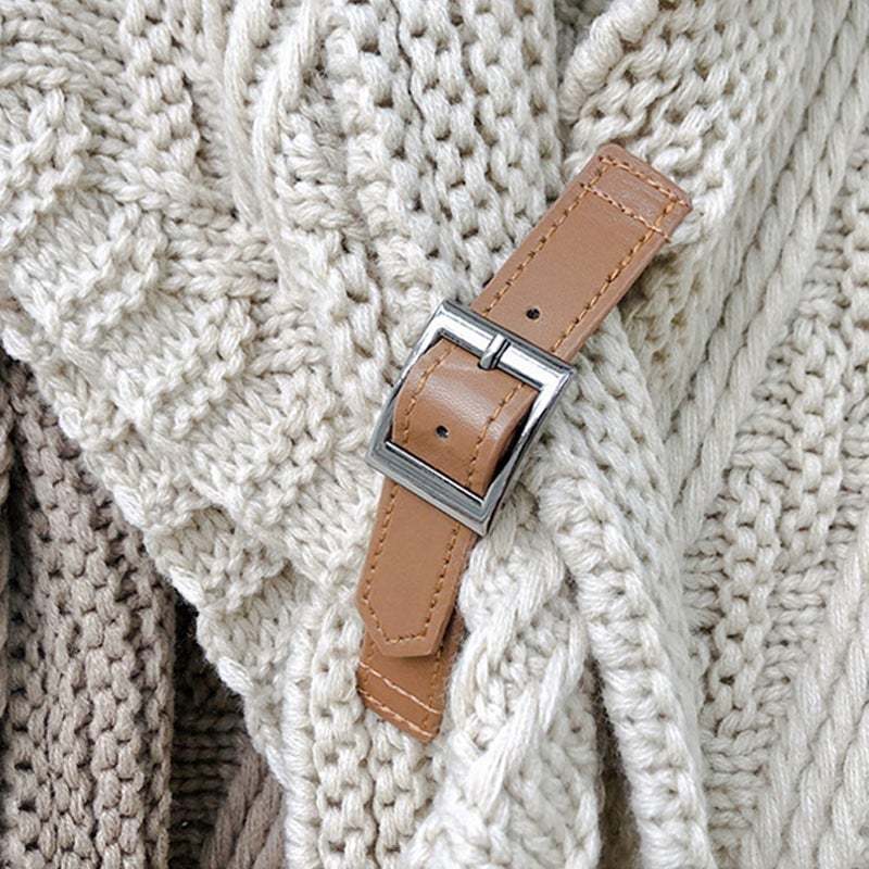 Knitted Triangle Shawl with Leather Buckle-POIULTD
