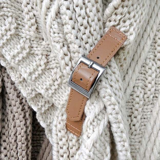 Knitted Triangle Shawl with Leather Buckle-POIULTD