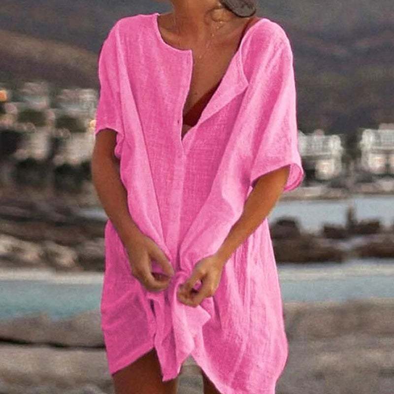 Summer Cotton Loose Short Dresses  Casual Women's  shirt-POIULTD