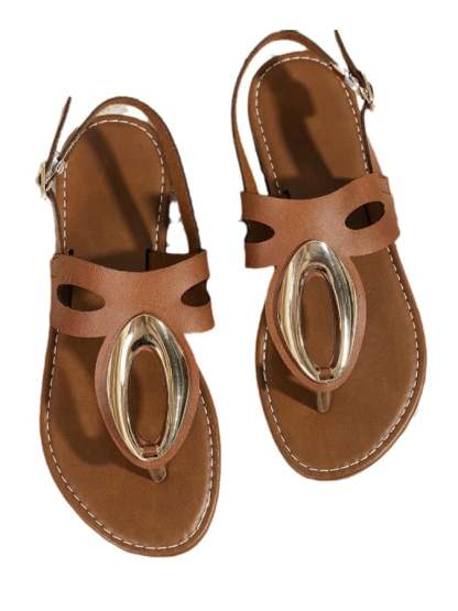 Flat -Bottomed Shoes Fashion Bulls Women's Metal Capital Slide Casual Roman Shoes Firellows Girl Sandals Female Wear-POIULTD