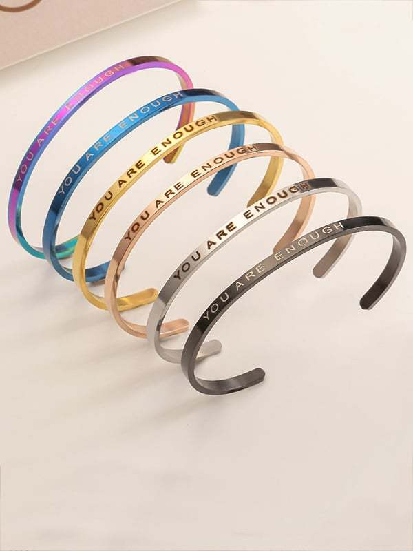 You Are Enough Stainless Steel Openable Bracelet-POIULTD