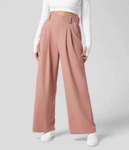 High Rise Pleated Side Pocket Wide Leg Waffle Work Pants
