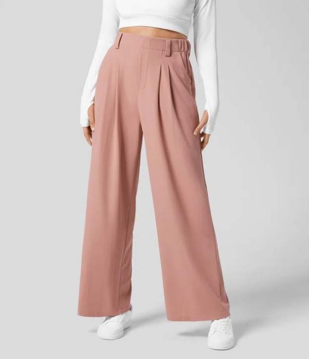 High Rise Pleated Side Pocket Wide Leg Waffle Work Pants