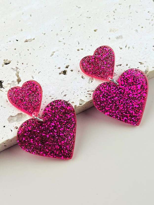 Women's Valentine's Day Glitter Small Love Design Versatile Fashion Earrings-POIULTD