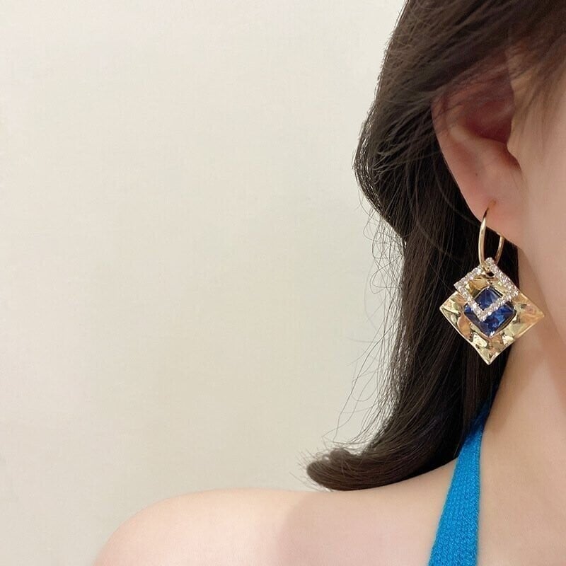 Geometric square zircon earrings-POIULTD