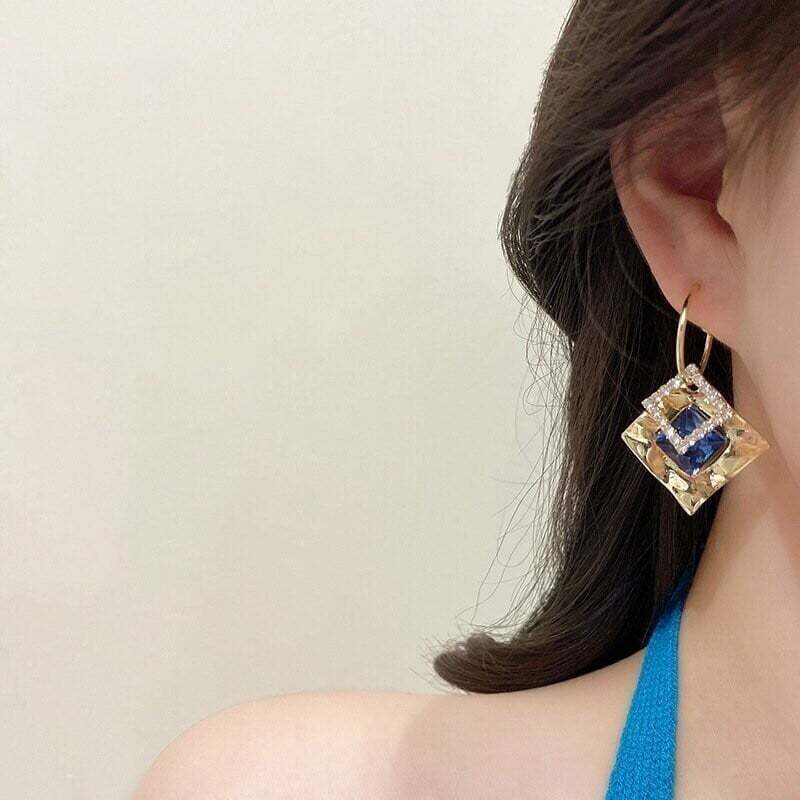 Geometric square zircon earrings-POIULTD