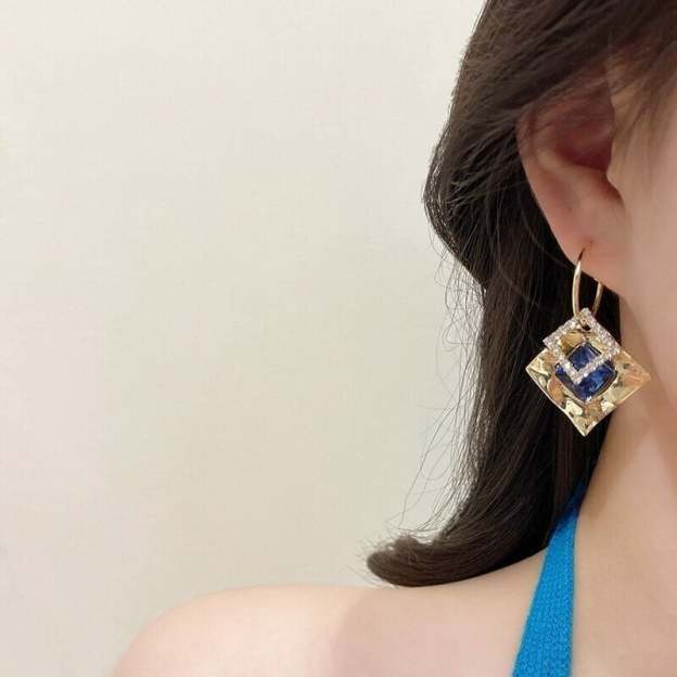 Geometric square zircon earrings-POIULTD