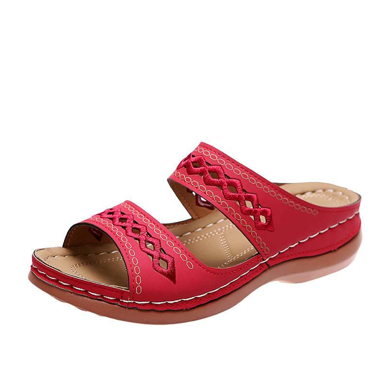 Retro Anti Slip Round Toe Sloping Heel Comfortable Women'S Slippers-POIULTD