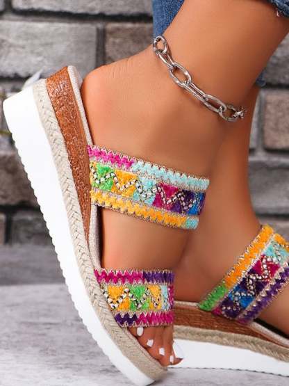 Summer New Foreign Trade Slope -To -Bottom Women's Shoes Cross -Border Large Size One Word With Casual Slope And Slip-POIULTD