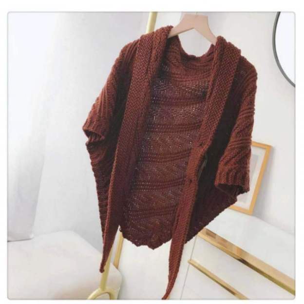 Knitted Triangle Shawl with Leather Buckle-POIULTD