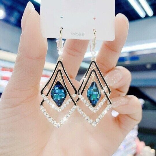 Rhombus Sapphire Earrings-POIULTD