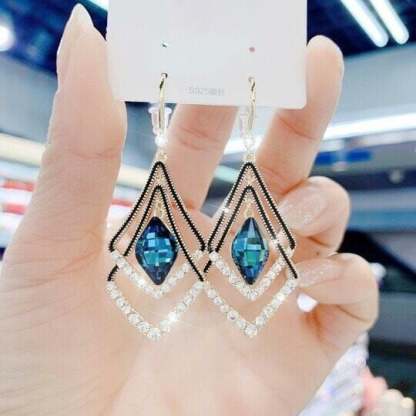 Rhombus Sapphire Earrings-POIULTD