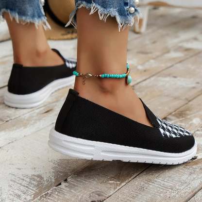 Casual Houndstooth Weave Women's Flat Shoes-POIULTD
