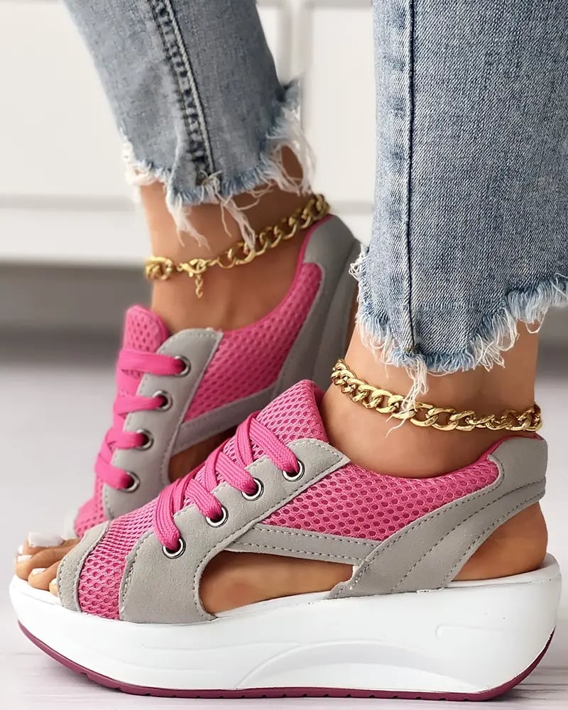 🔥Last Day Promotion 60% OFF🔥Contrast Paneled Cutout Lace-up Muffin Sandals
