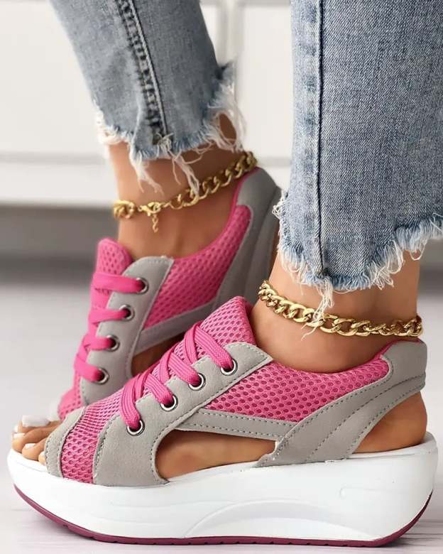 🔥Last Day Promotion 60% OFF🔥Contrast Paneled Cutout Lace-up Muffin Sandals