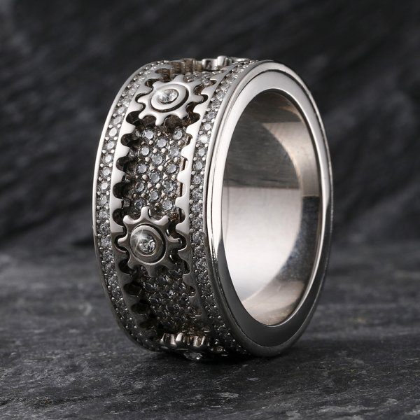 925 Sterling Silver Personalized Stress Reducing Rotatable Gear Ring-POIULTD