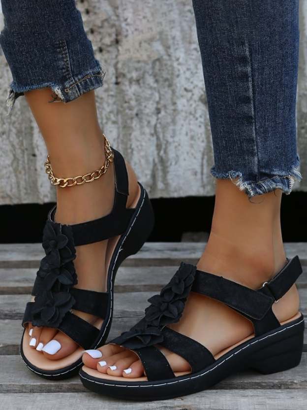 New Comfortable Fashion Hollow Slope And Fish Mouth Flowers Casual Comfortable Large Size Sandals Women-POIULTD