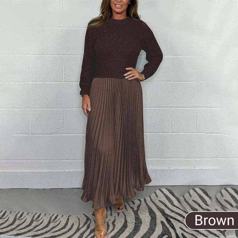 🔥Black Friday Promotion 49%OFF🔥Women's solid color Long Sleeve Jumper & Pleated Bottom Dress