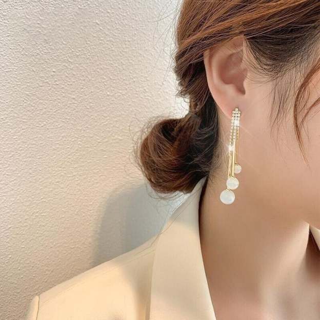 Fashion Diamond Ball Tassel Earrings-POIULTD