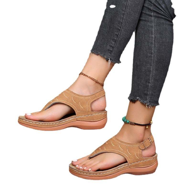 Roman Style One Line Buckle Women'S Sandals-POIULTD
