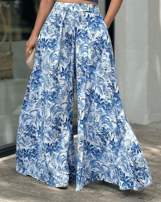Puff Sleeve Print Long Two Piece-POIULTD
