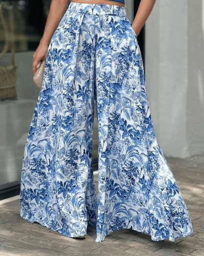 Puff Sleeve Print Long Two Piece-POIULTD